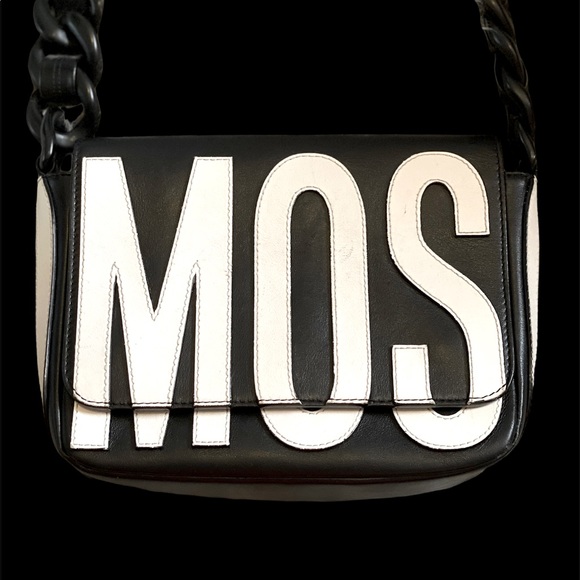Authentic MOSCHINO Milano black and white chunky chain crossbody purse - Picture 1 of 15